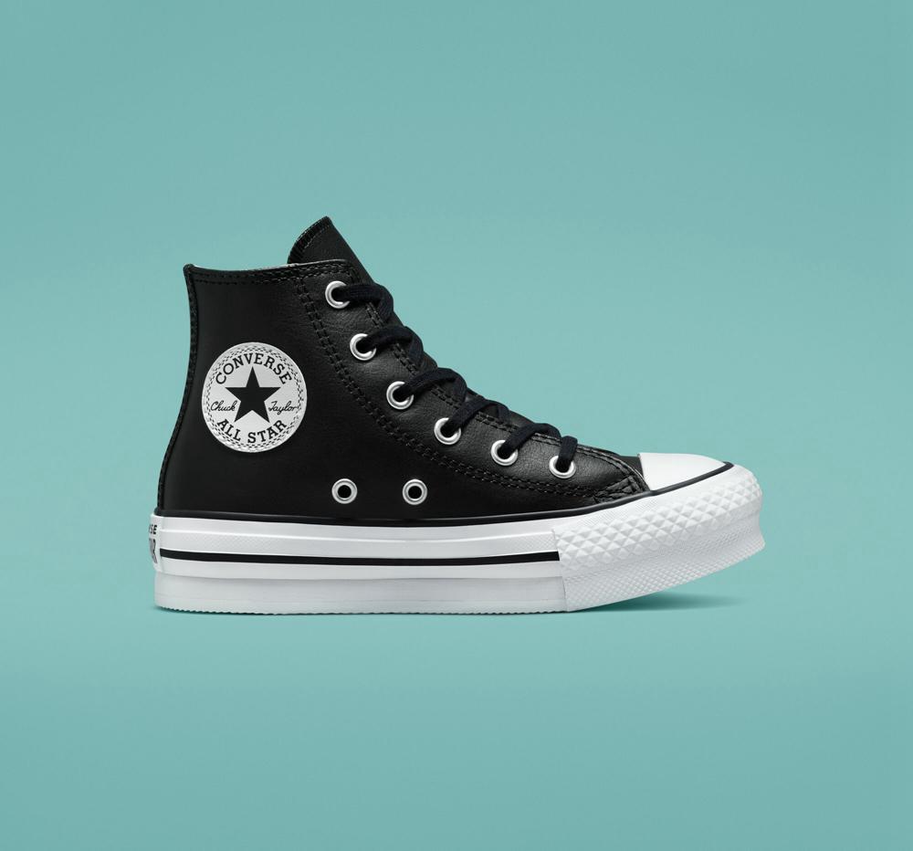 Chlapecké Vysoké Converse Chuck Taylor All Star Lift Platformy Læder Little Kids Černé Bílé | 459602VUT