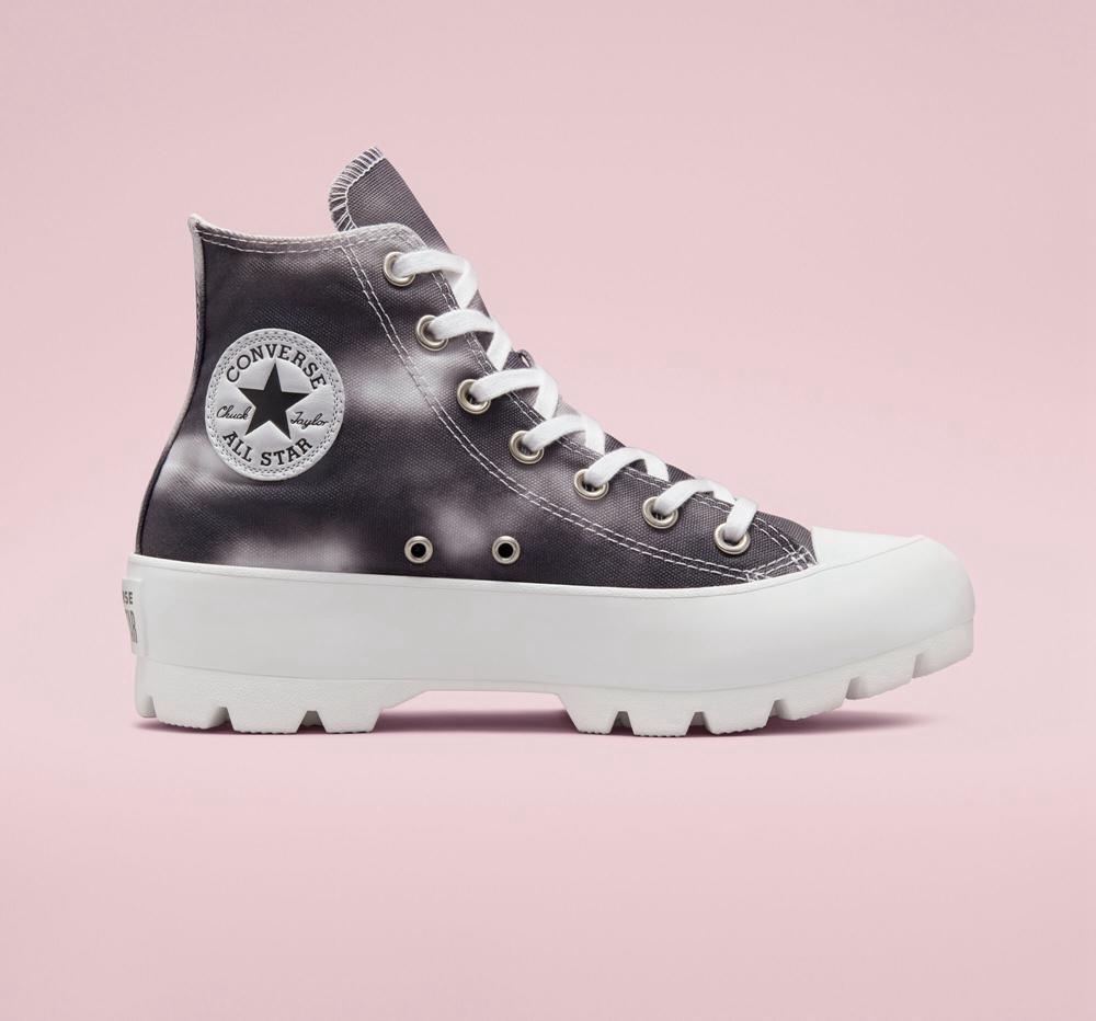 Dámské Boty Na Platformy Converse Muted Cloud Wash Lugged Chuck Taylor All Star High Top Černé Bílé | 053827UZM