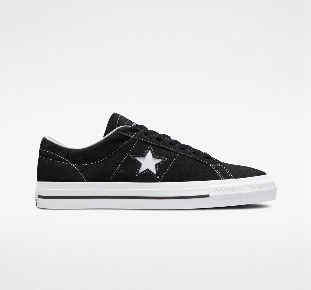 Dámské Nízké Converse Cons One Star Pro Semišové Skate Černé Černé Bílé | 623095WXR