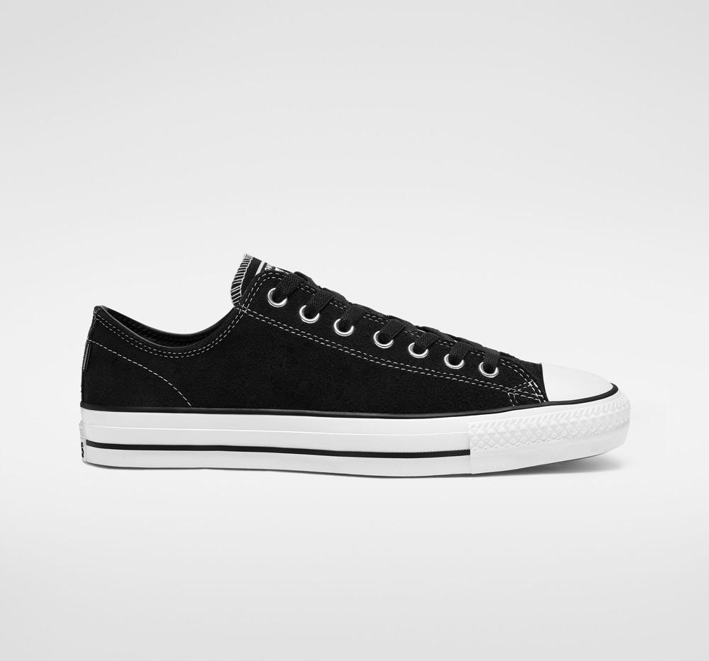 Pánské Nízké Converse Cons Chuck Taylor All Star Pro Semišové Skate Černé Černé Bílé | 149568NEG