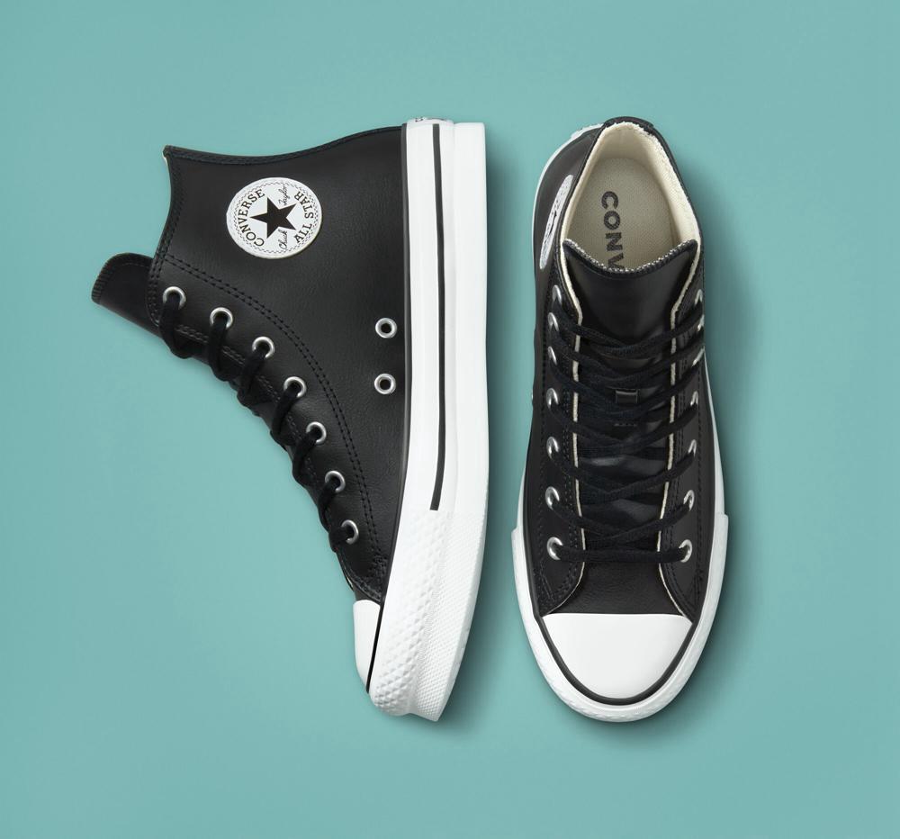 Chlapecké Vysoké Converse Chuck Taylor All Star Lift Platformy Læder Big Kids Černé Bílé | 590613IPT