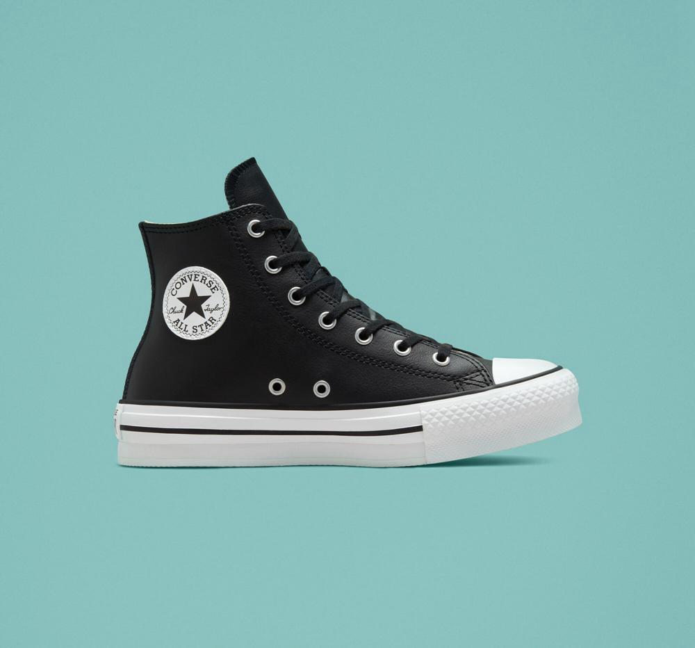 Chlapecké Vysoké Converse Chuck Taylor All Star Lift Platformy Læder Big Kids Černé Bílé | 590613IPT