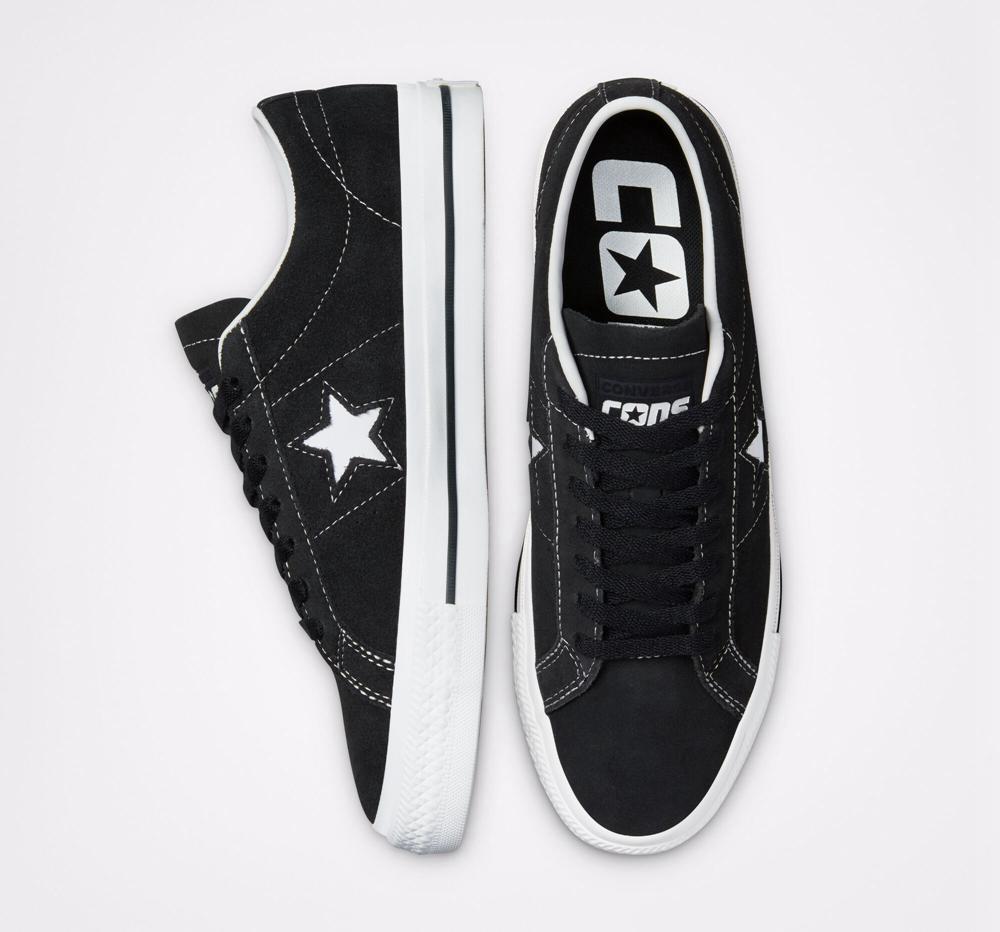Dámské Nízké Converse Cons One Star Pro Semišové Skate Černé Černé Bílé | 623095WXR