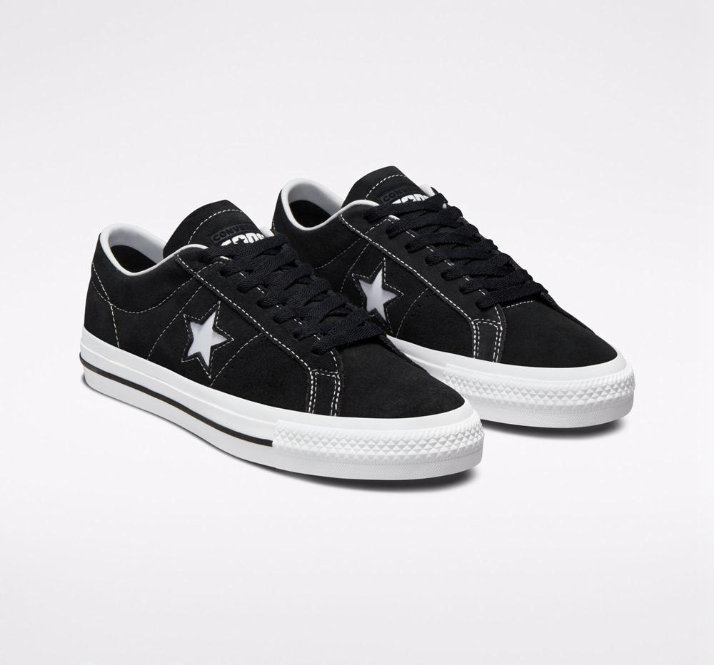 Dámské Nízké Converse Cons One Star Pro Semišové Skate Černé Černé Bílé | 623095WXR
